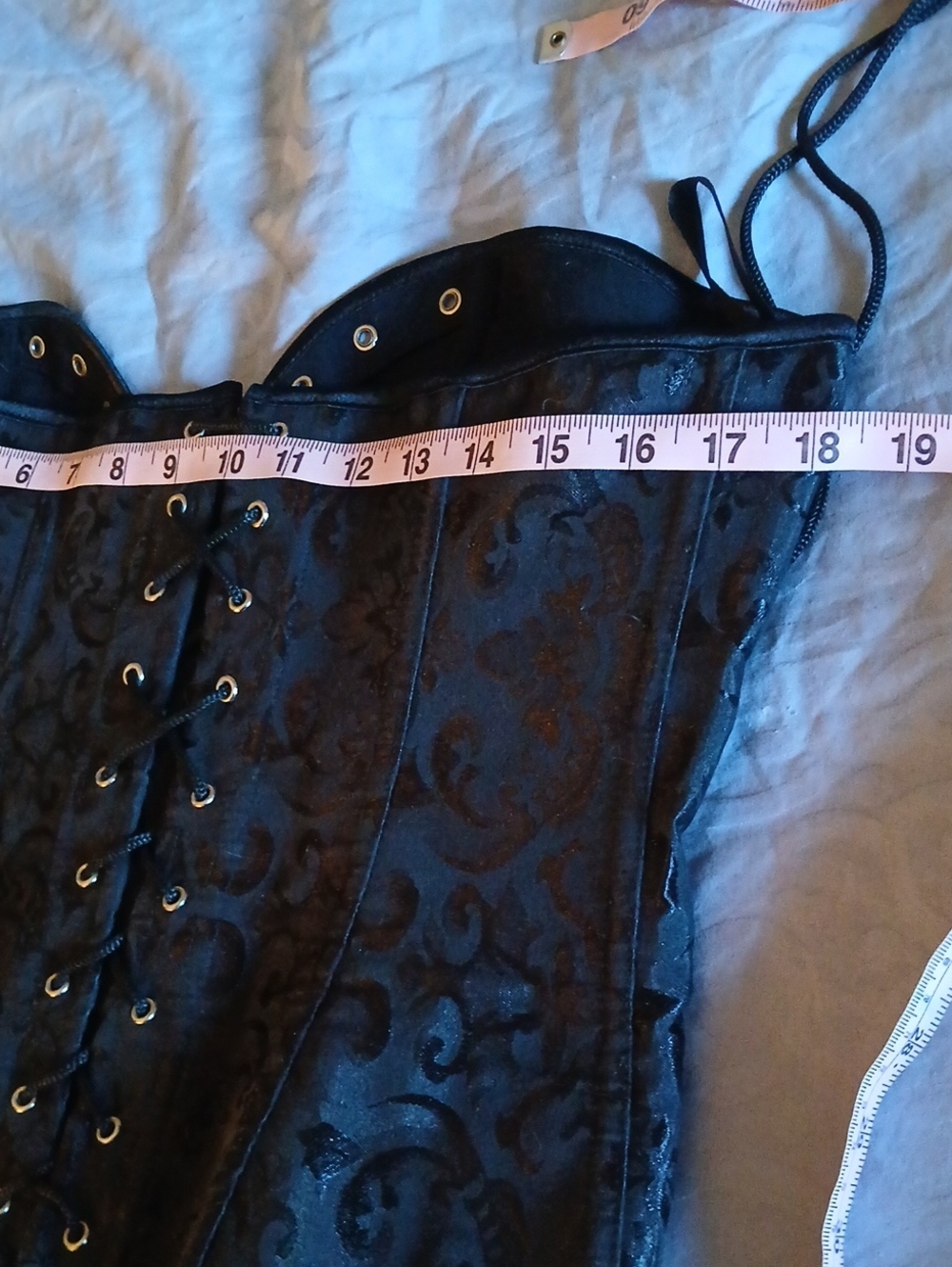 Black Jacquard Corset Brocade Lace-Up Bustier Waist Trainer Large/2X - Picture 15 of 15